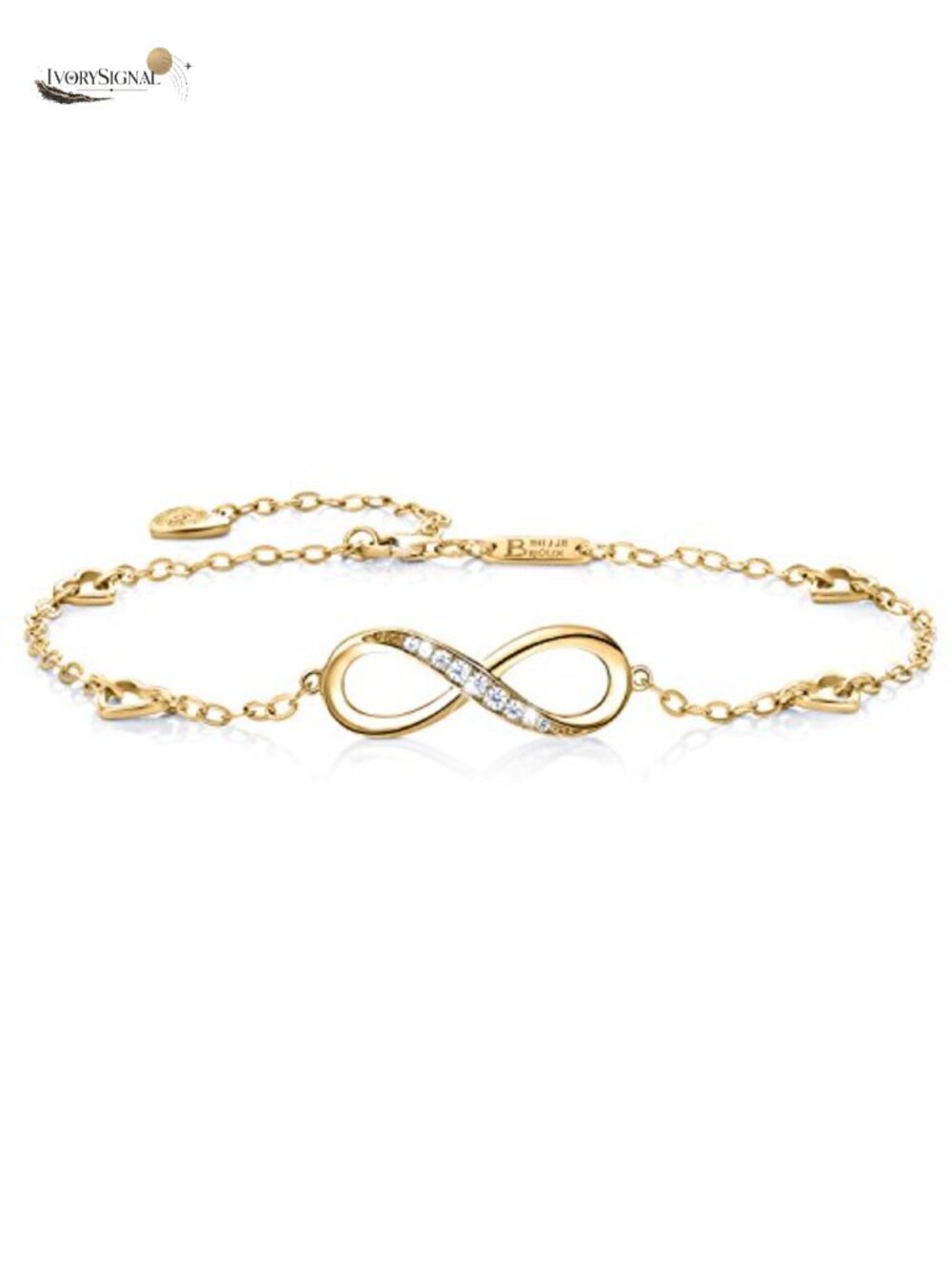 925 Sterling Silver Infinity Anklet Bracelet with CZ and Heart Charms Adjustable